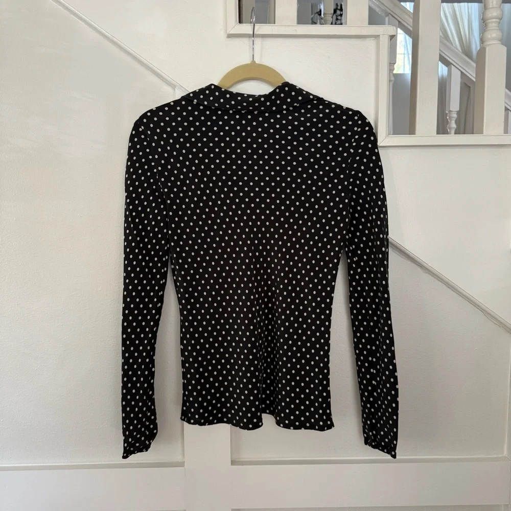 Ann Taylor Silk Black Polka Dot V-Neck Long Sleeves Blouse size 0